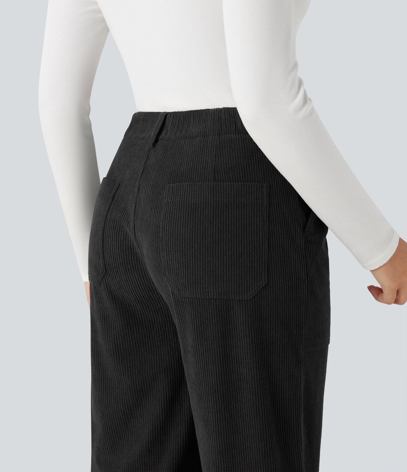 Pantalon décontracté large en velours côtelé, taille haute, avec poches