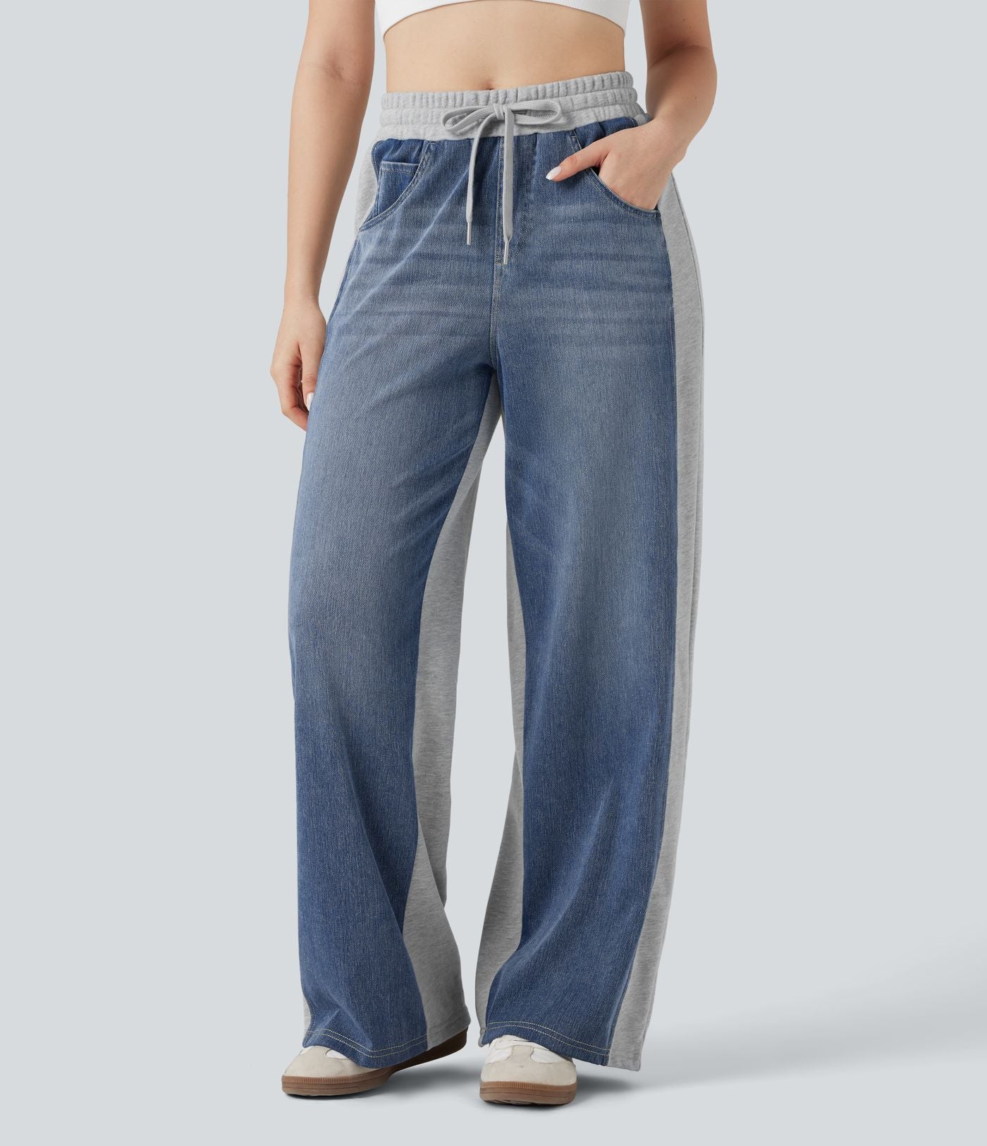 Halara Flex™ Jean larges color block jambes cordon de serrage taille haute avec poches