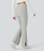 Pantalon Yoga Longs Taille Haute Évasés Fente en Tricot Côtelé