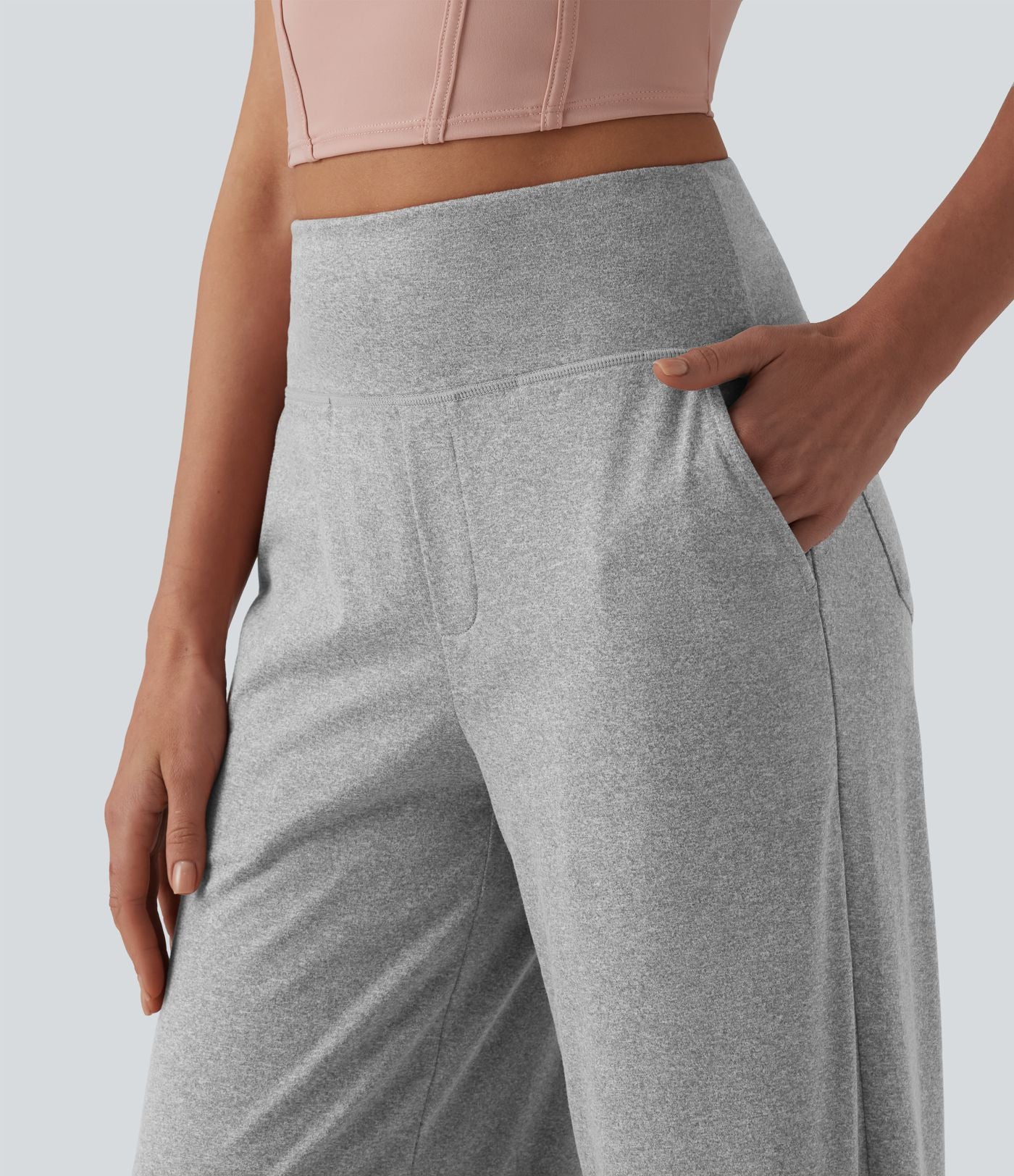 Pantalon de yoga chiné taille haute à jambes droites avec poches