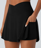Jupe-short 2-en-1 mini de vacances taille haute croisée à séchage rapide avec poches latérales effet frais InstantCool