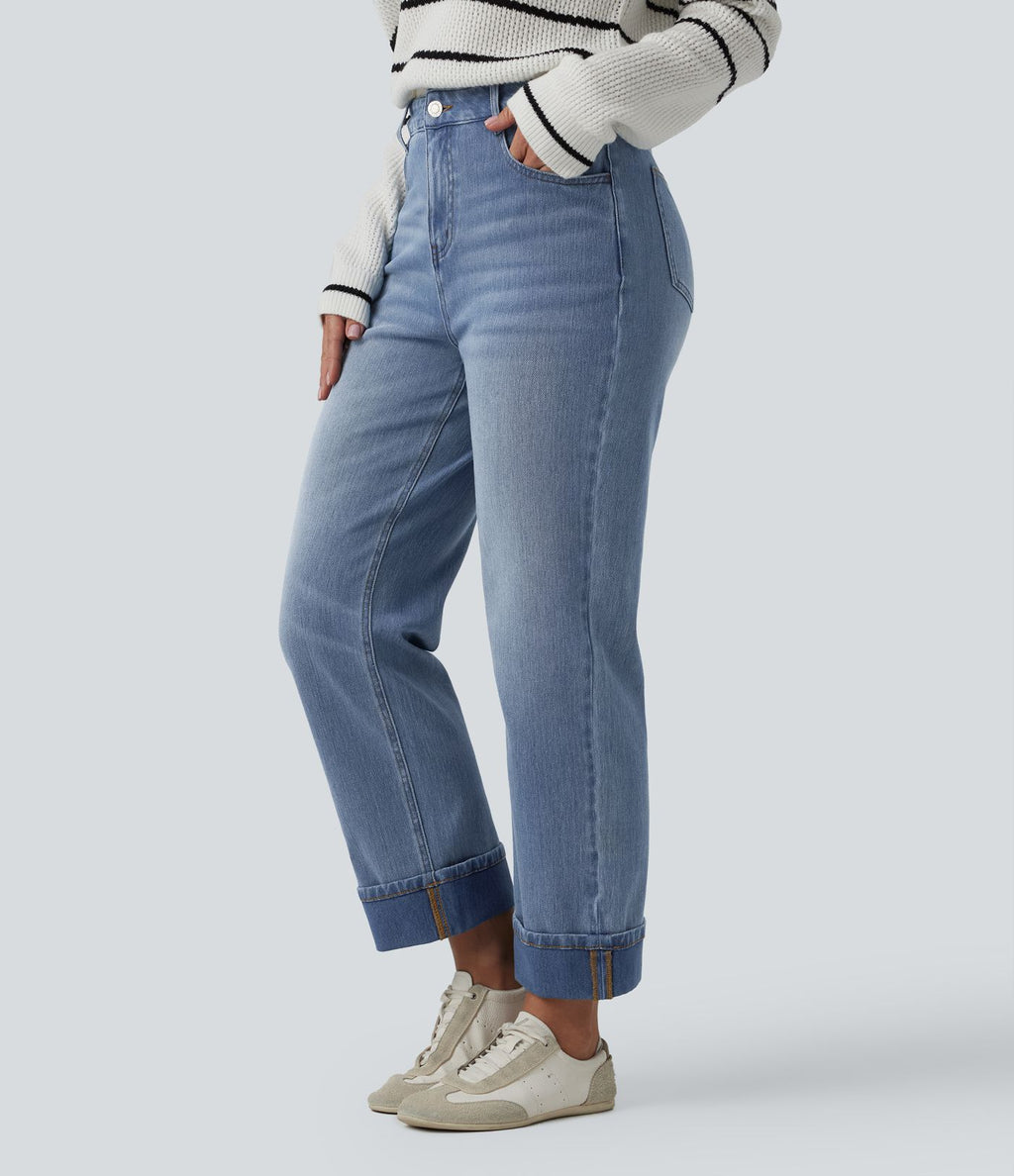 Jean droit 7/8 décontracté Halara Flex™ taille haute avec poches