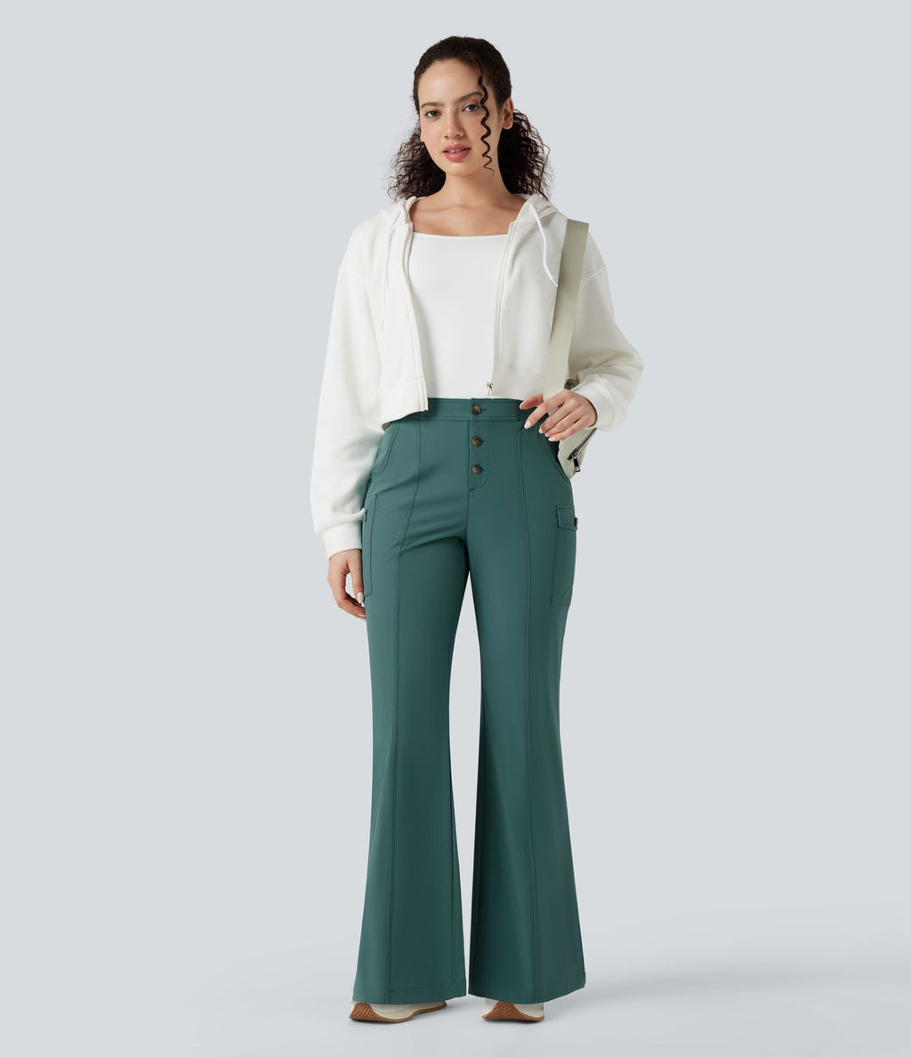 Pantalon de randonnée bootcut déperlant résistant à l'abrasion taille basse avec poches