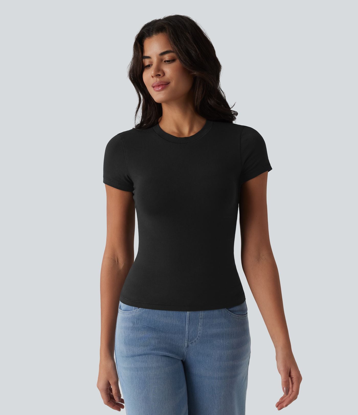 T-shirt Halara décontracté en jersey de coton, manches courtes, col rond