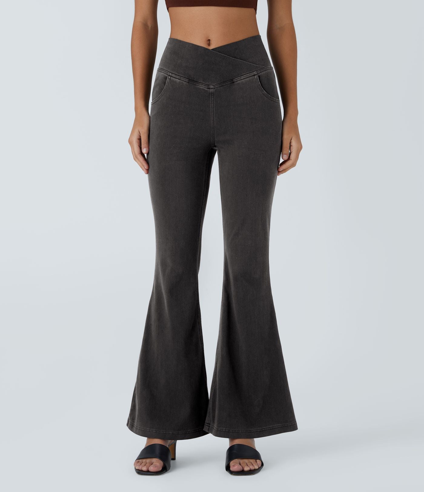 Halara Flex™ - Jean Ultra Evasé Tricot Extensible Lavé Poches Croisées Taille Haute
