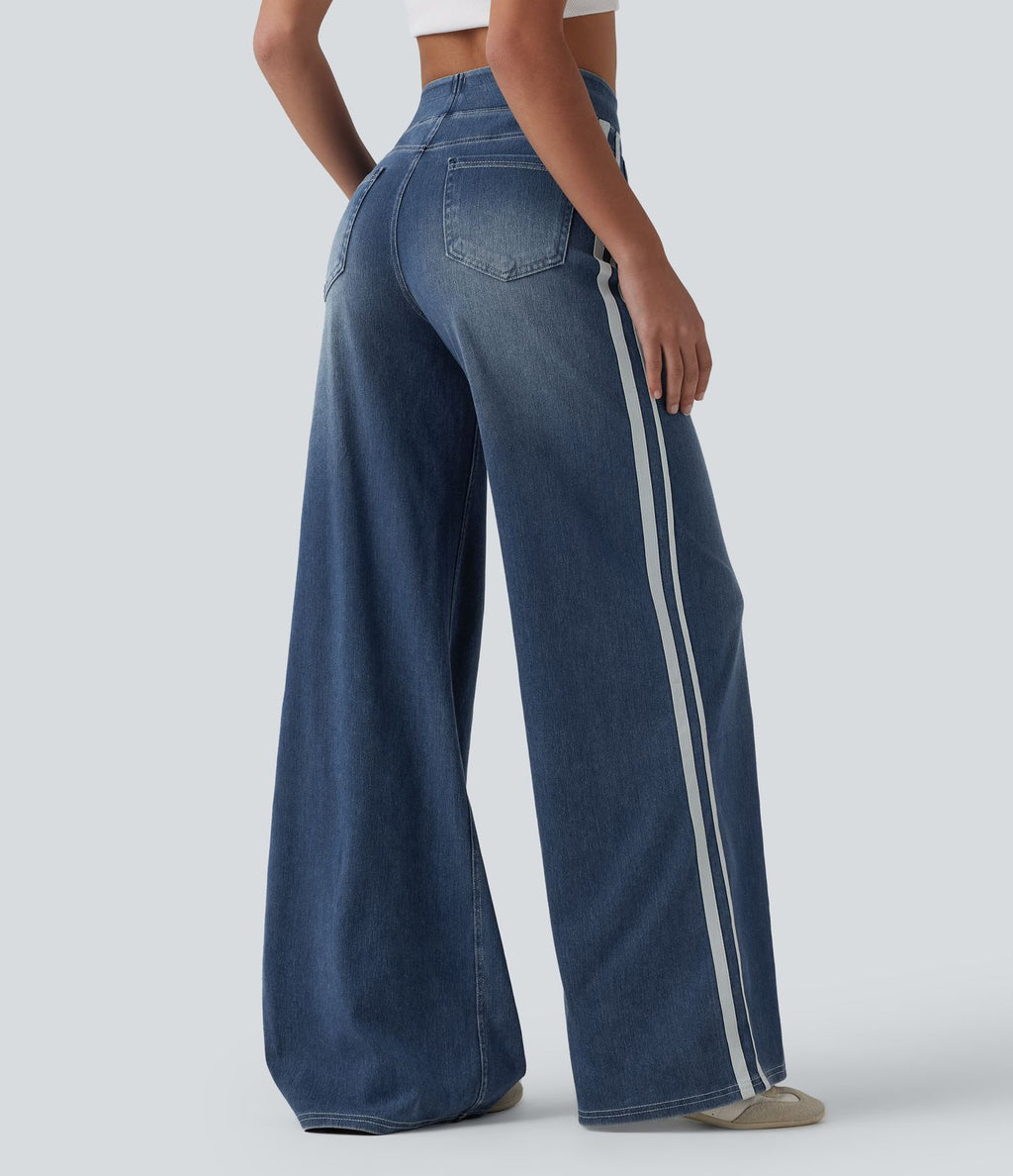 Halara Flex™ Jean large fluide délavé taille haute à rayures avec poches