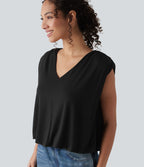 Top casual col V sans manches