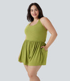 Combinaison-short de séjour grande taille 2-en-1 dos nu torsadée avec poches - Easy Peasy Edition