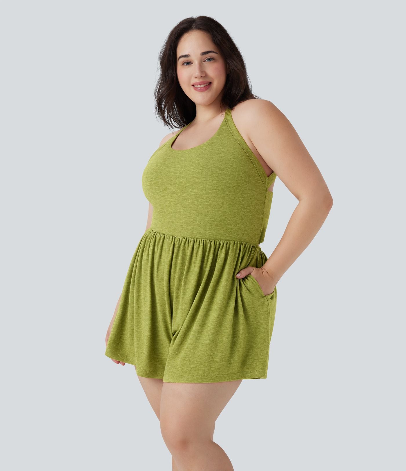 Combinaison-short de séjour grande taille 2-en-1 dos nu torsadée avec poches - Easy Peasy Edition