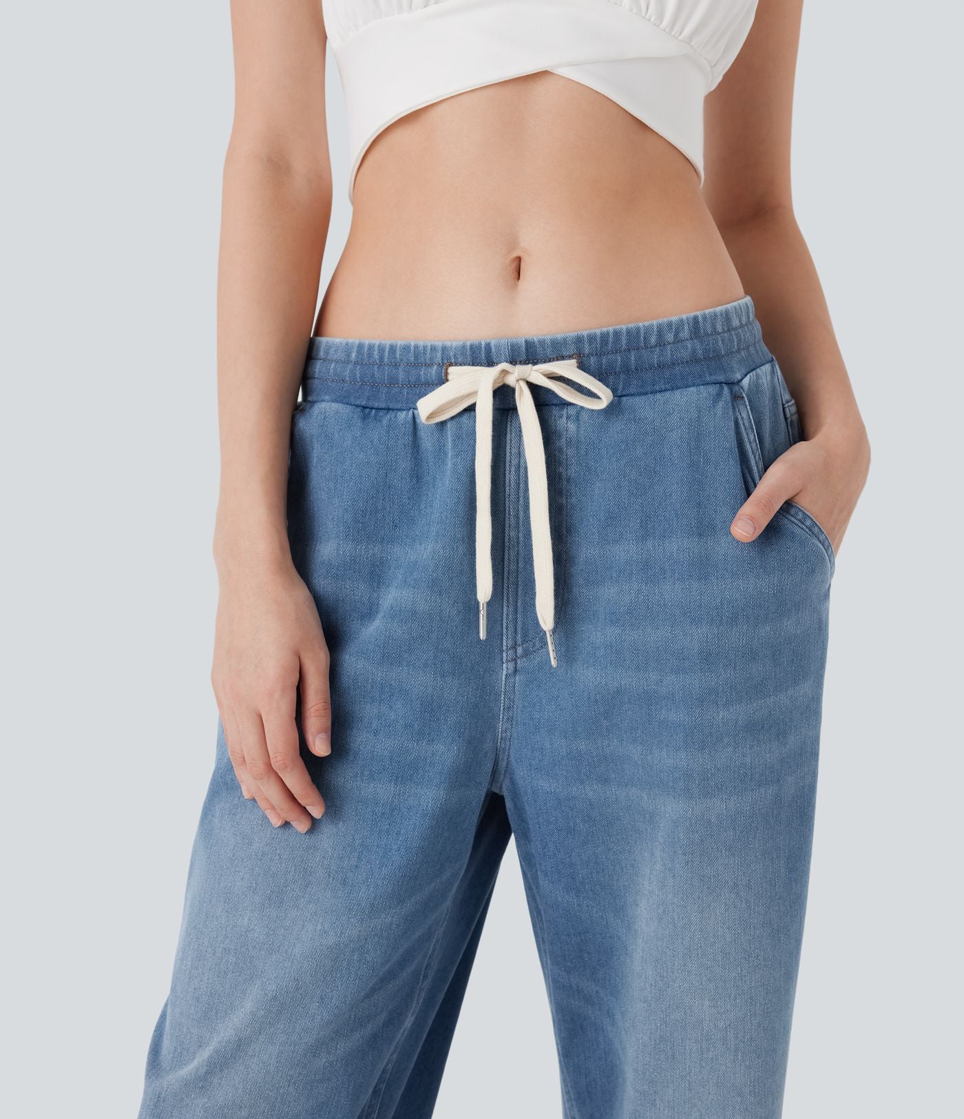 Jean ample en denim extensible à taille basse avec cordon Halara Flex™ avec multiples poches
