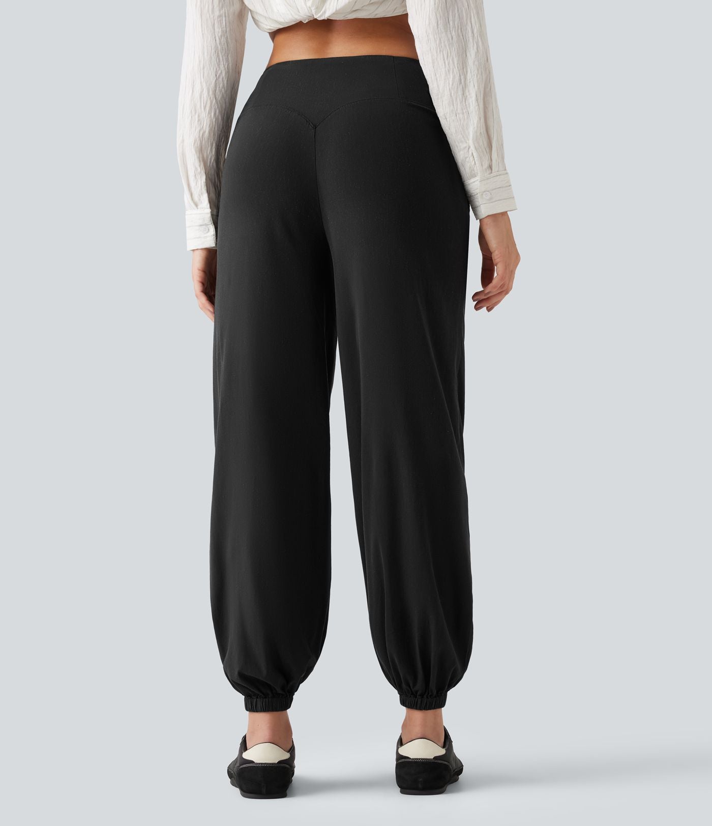 Pantalon de jogging taille haute en lin stretch avec poches