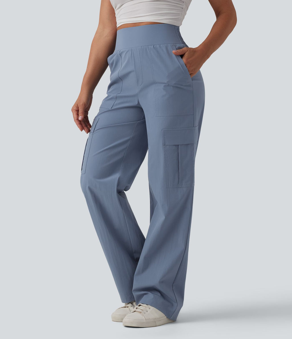 Pantalon décontracté coupe droite taille haute avec poches