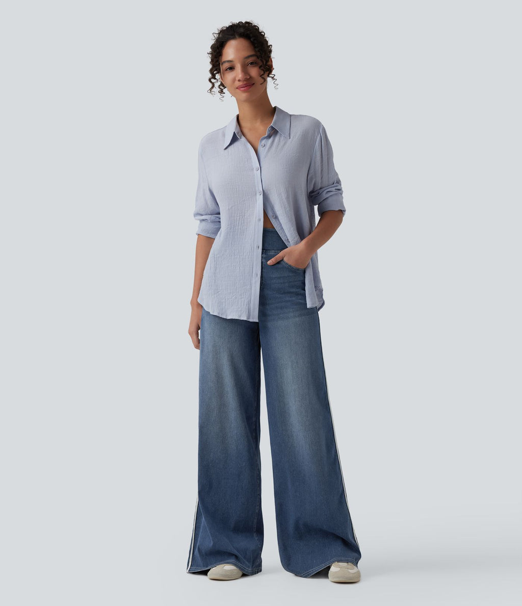Halara Flex™ Jean large fluide délavé taille haute à rayures avec poches