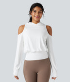 Sweat-shirt de sport à capuche épaules dénudées manches longues
