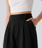 Pantalon tailleur ample, taille haute, coupe ballon, à poches