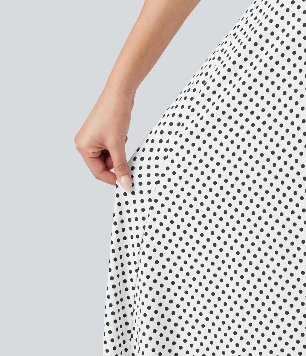 Robe midi fluide à pois à bretelles croisées dos nu col carré sans manches froncée avec soutien-gorge intégré