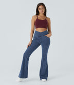 Halara Flex™ - Jean Ultra Evasé Tricot Extensible Lavé Poches Croisées Taille Haute