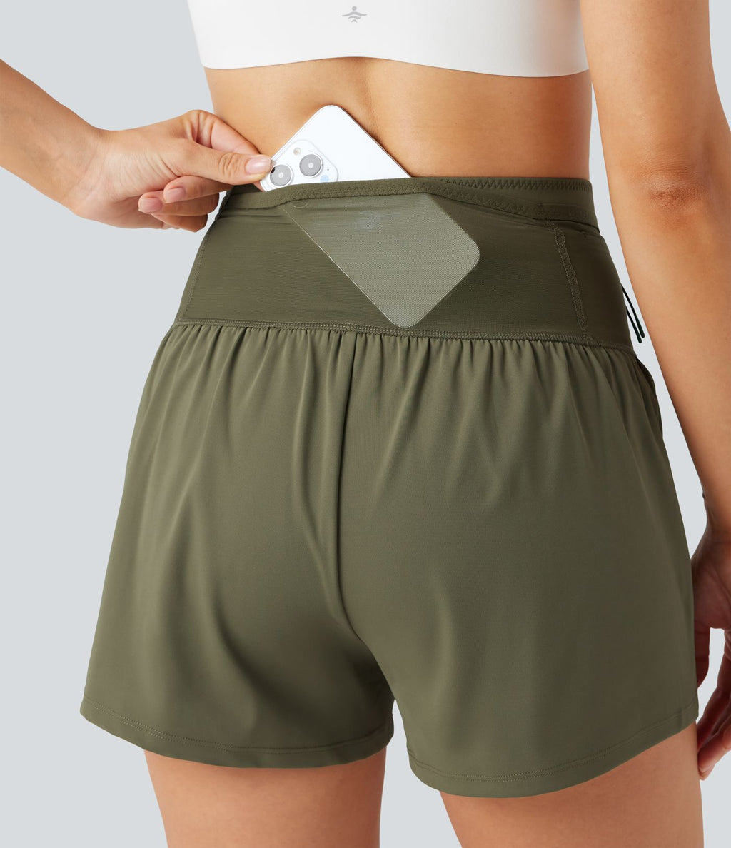 Short de course SpeedWave™ taille haute mesh contrastant 2-en-1 séchage rapide avec multiples poches