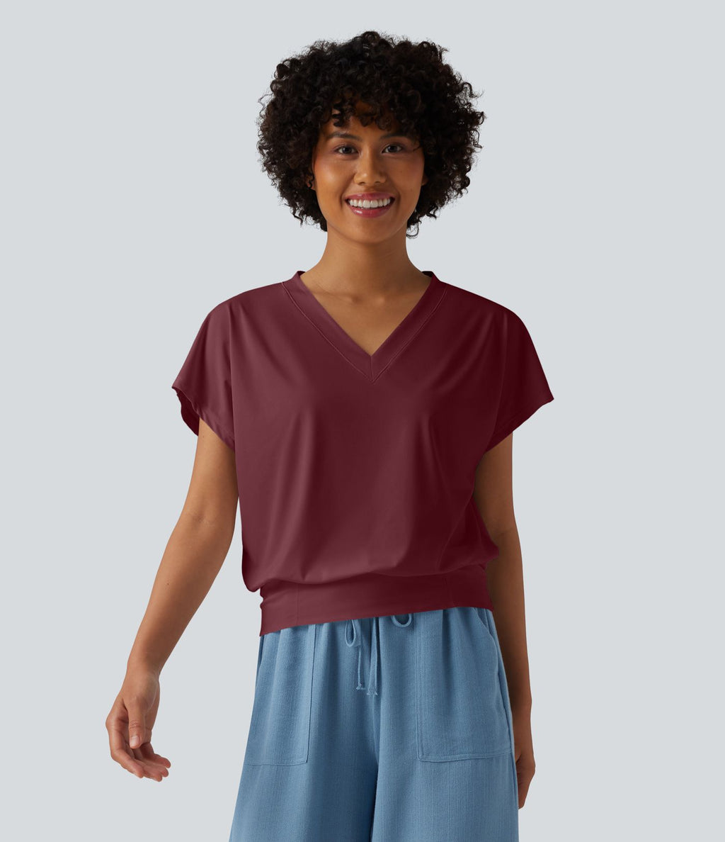 Haut de sport yoga oversize col V à manches courtes effet frais InstantCool à séchage rapide
