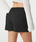 Short décontracté taille basse à cordon de serrage, aspect lin, avec poches