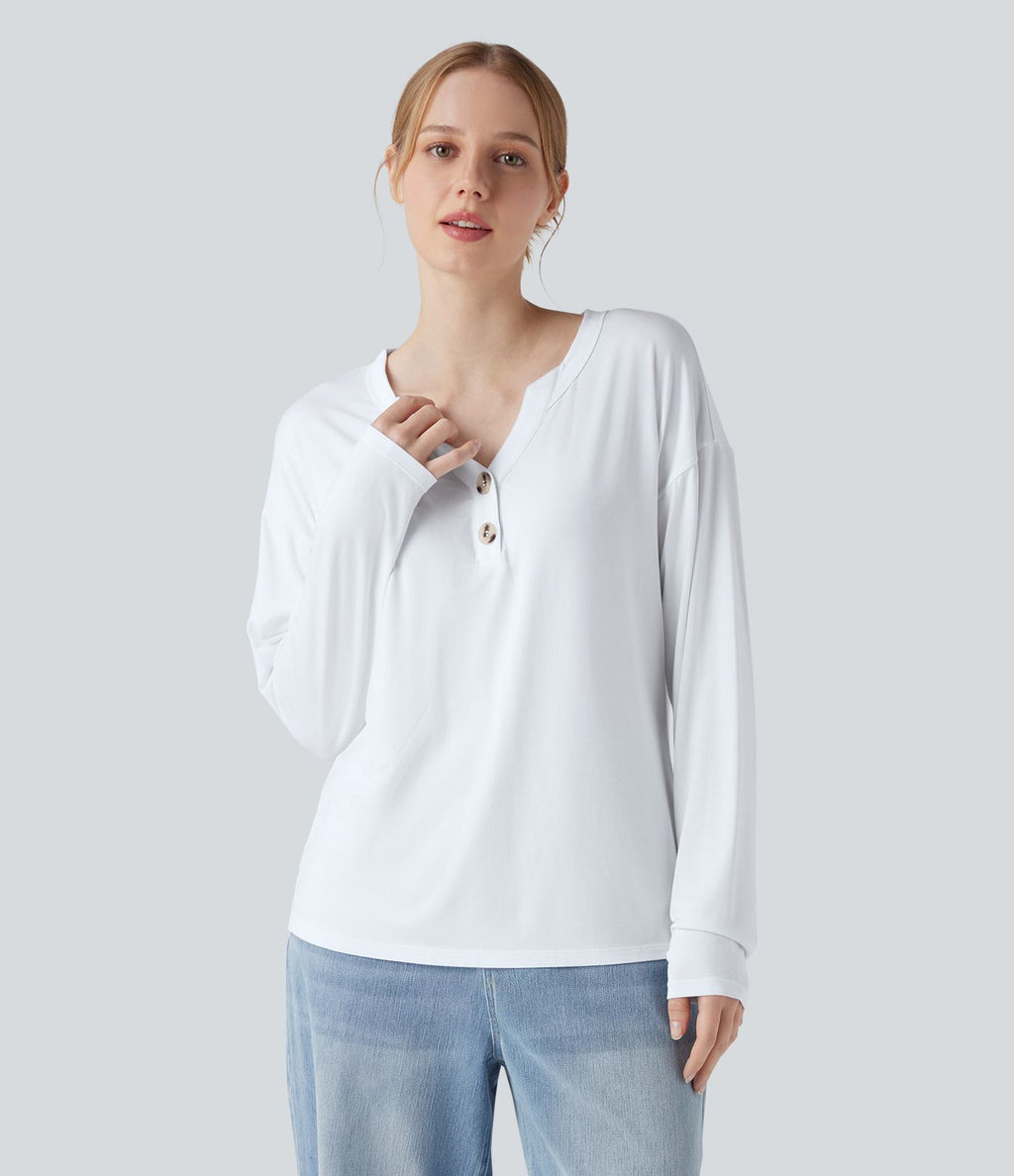 T-shirt col Henley à manches longues