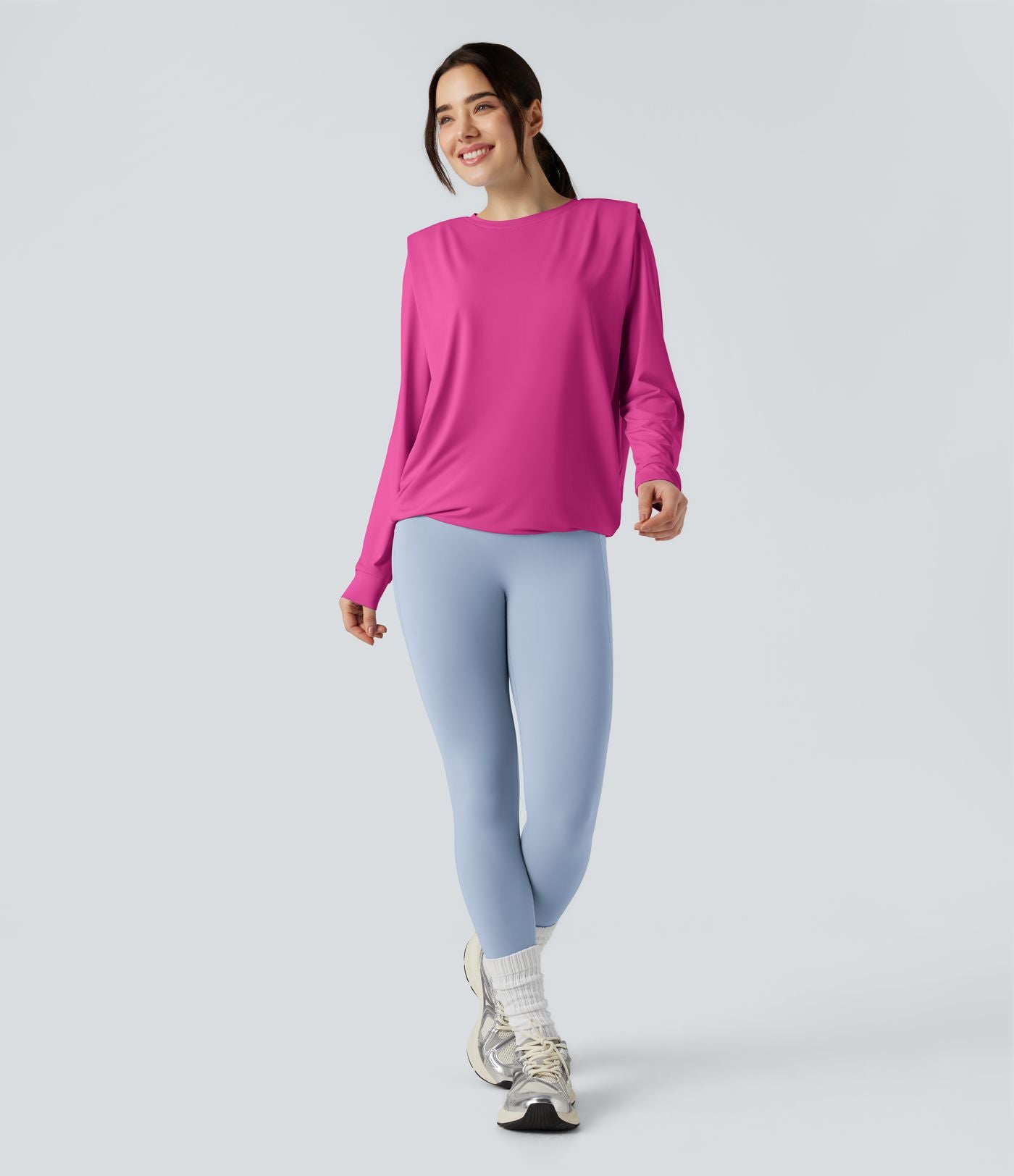 Haut de sport yoga col rond manches longues froncé - UPF50+