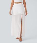 Jupe maxi fluide de danse 2-en-1 à taille mi-haute, fente et poches latérales