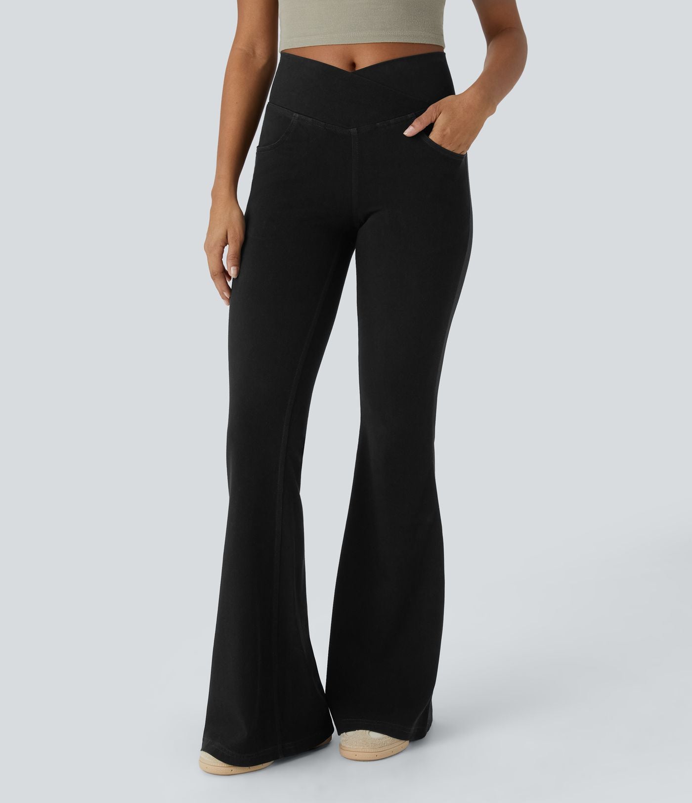 Jean super évasé Halara Flex™ décontracté maille denim extensible délavée effet frais InstantCool taille haute poches croisées