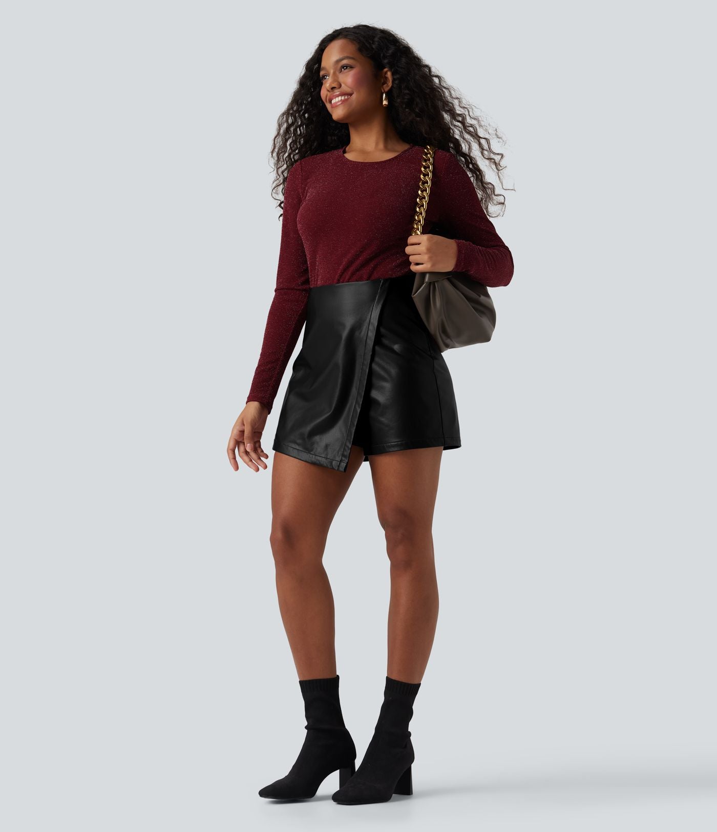 Jupe-short de décontractée courte tissu enduit taille haute