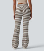 Pantalon évasé décontracté taille haute gainant à rayures en tissu gaufré avec cordon de serrage et poches