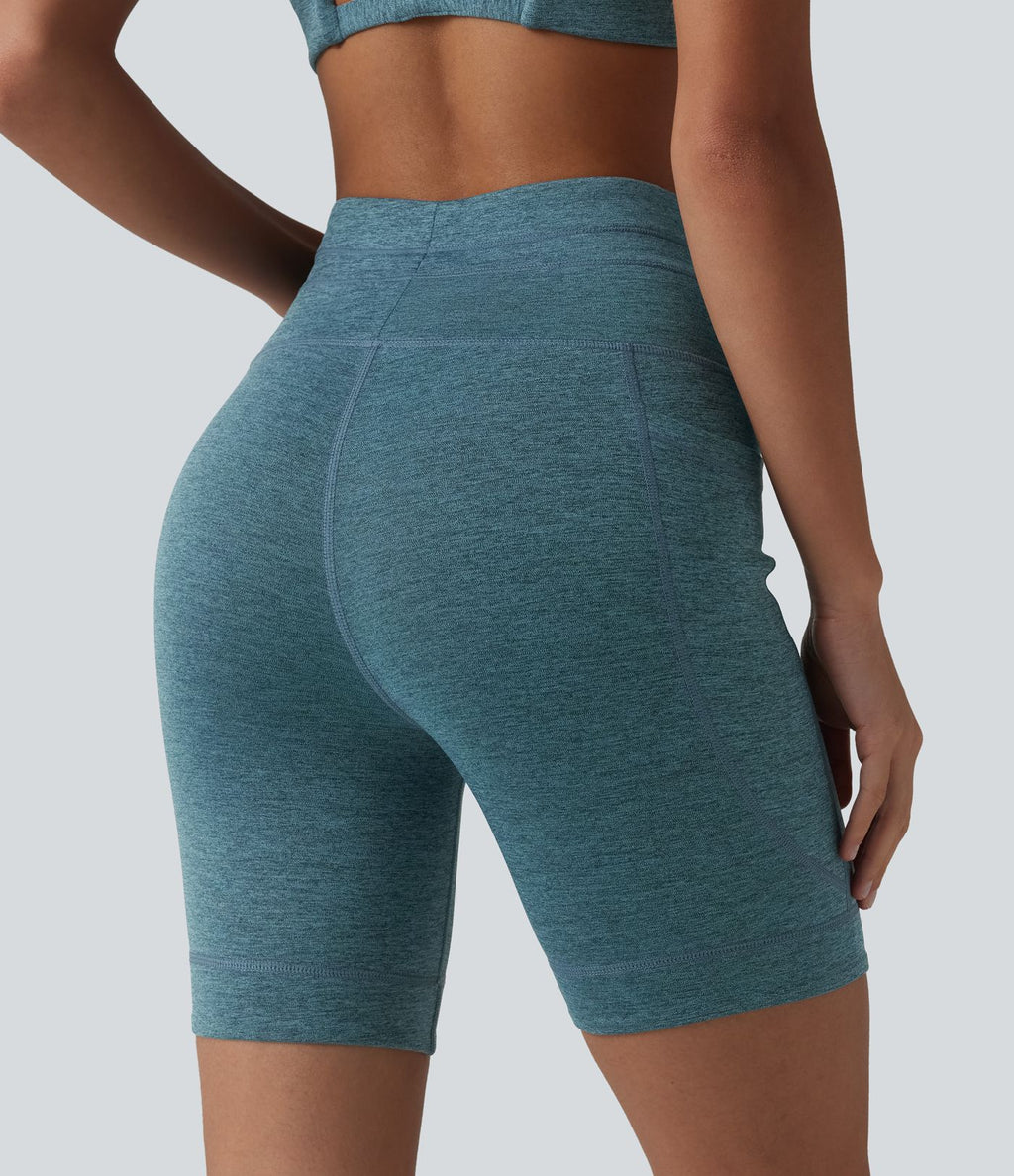 Short cycliste de yoga Halara UltraSculpt™ chiné, taille haute, cordon de serrage, séchage rapide, 17,5 cm, avec poches
