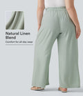 Pantalon large grande taille taille haute avec cordon de serrage et poches