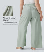 Pantalon large grande taille taille haute avec cordon de serrage et poches