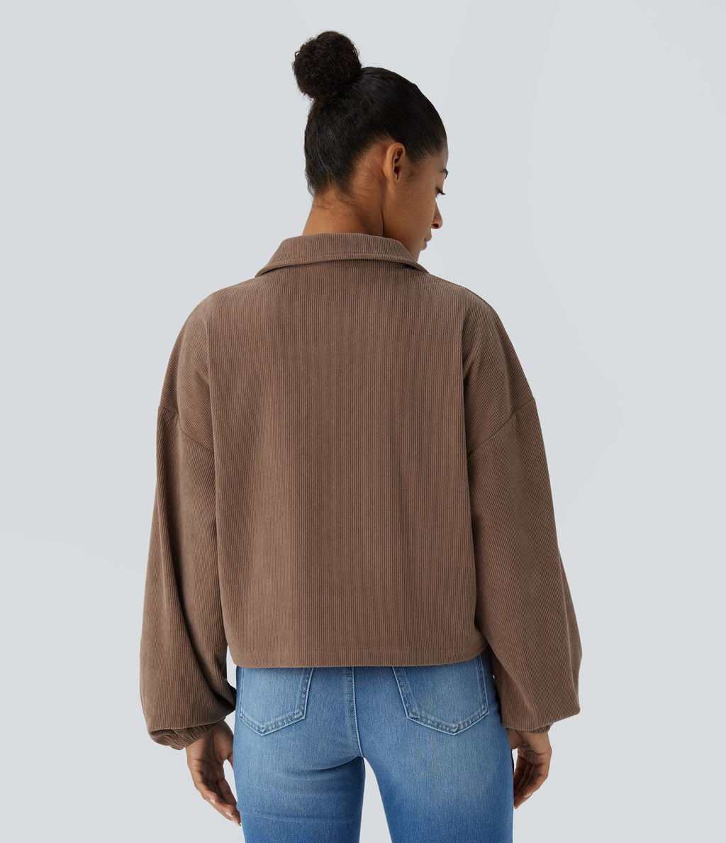 Veste décontractée en velours côtelé à col, boutonnage, manches longues et poches poitrine