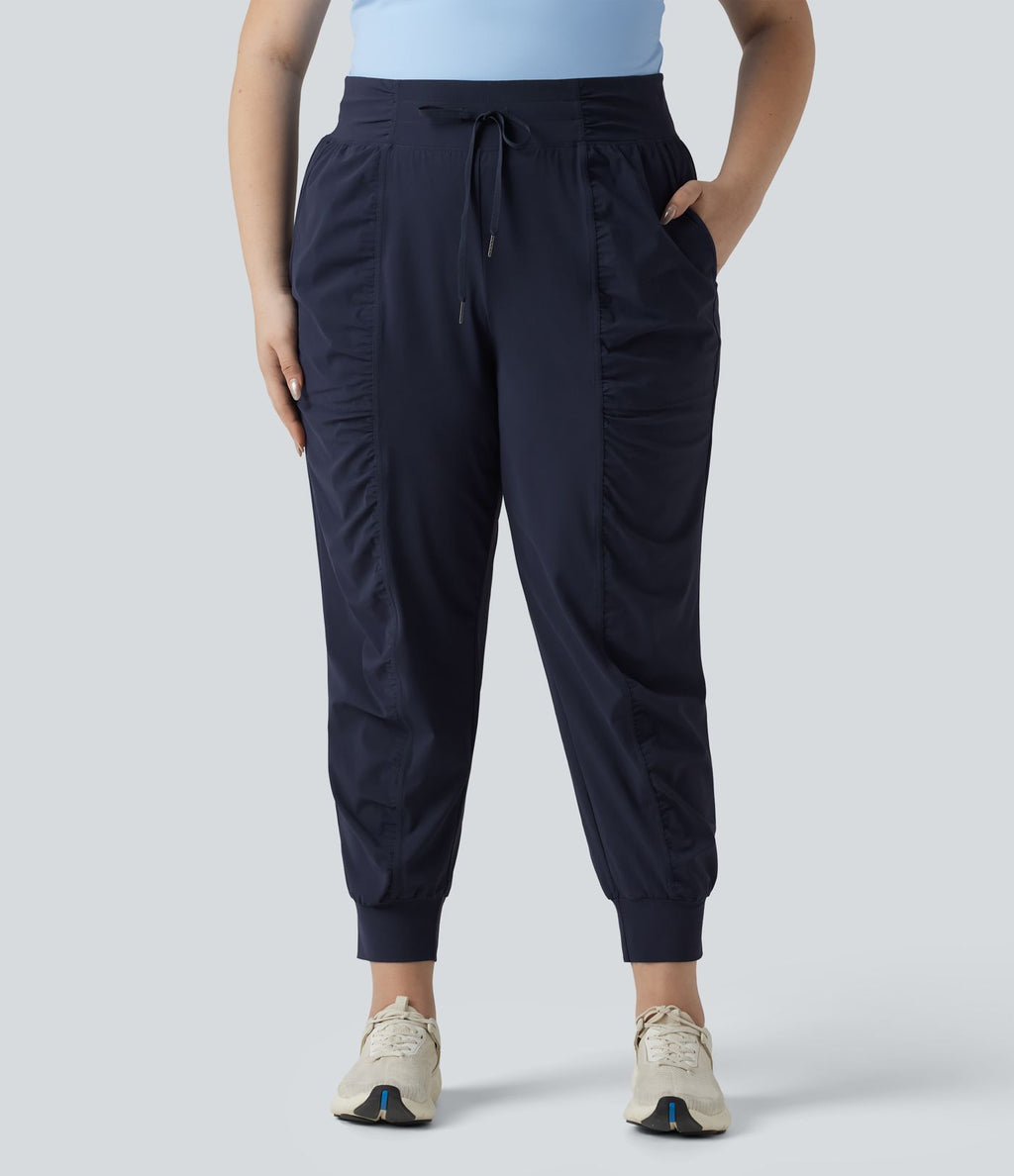 Jogging danse grande taille effet frais InstantCool à taille haute à cordon de serrage froncé et fuselé séchage rapide avec poches, protection solaire UPF40+