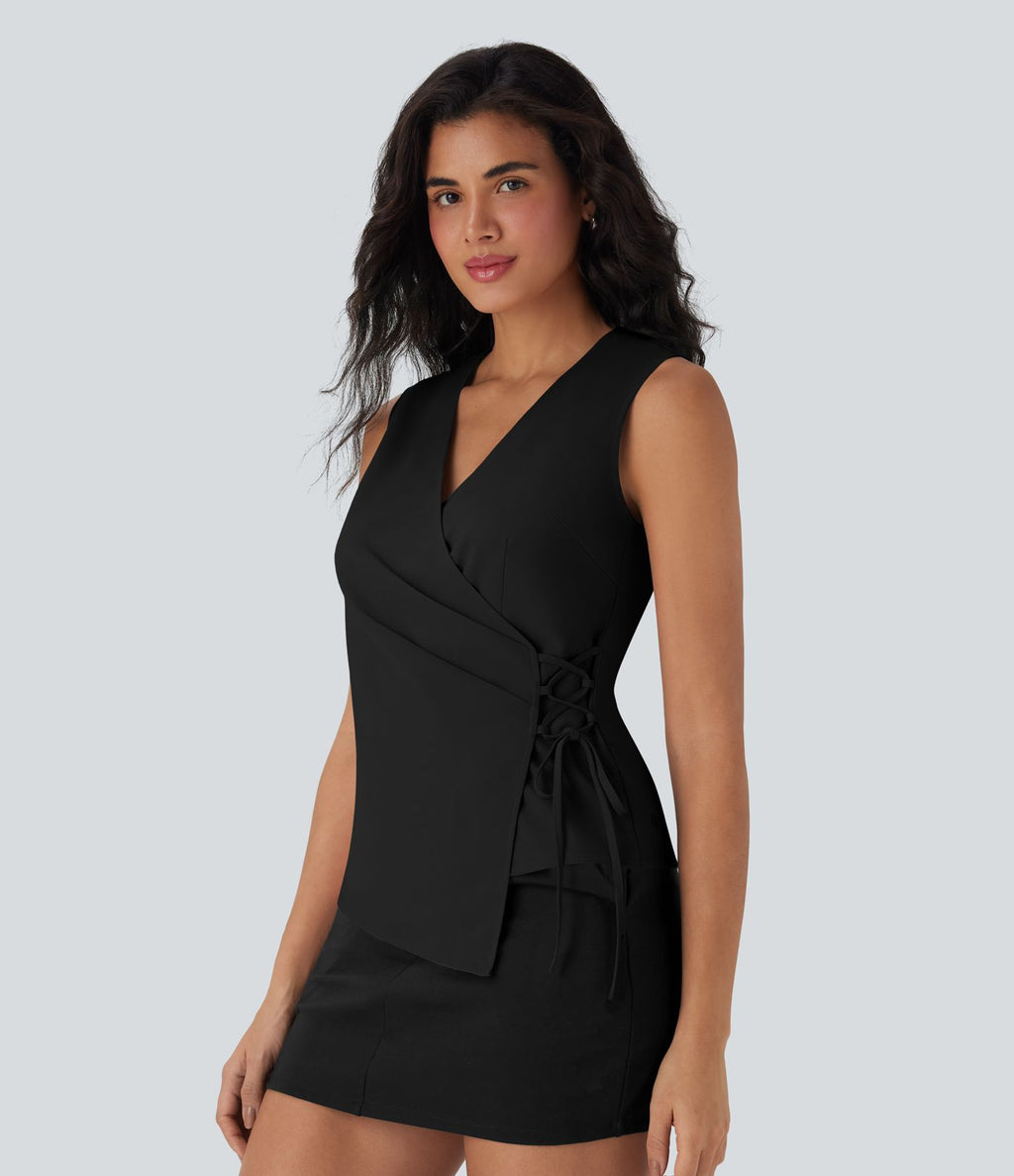 Gilet de travail col V enveloppant entrecroisé à laçage