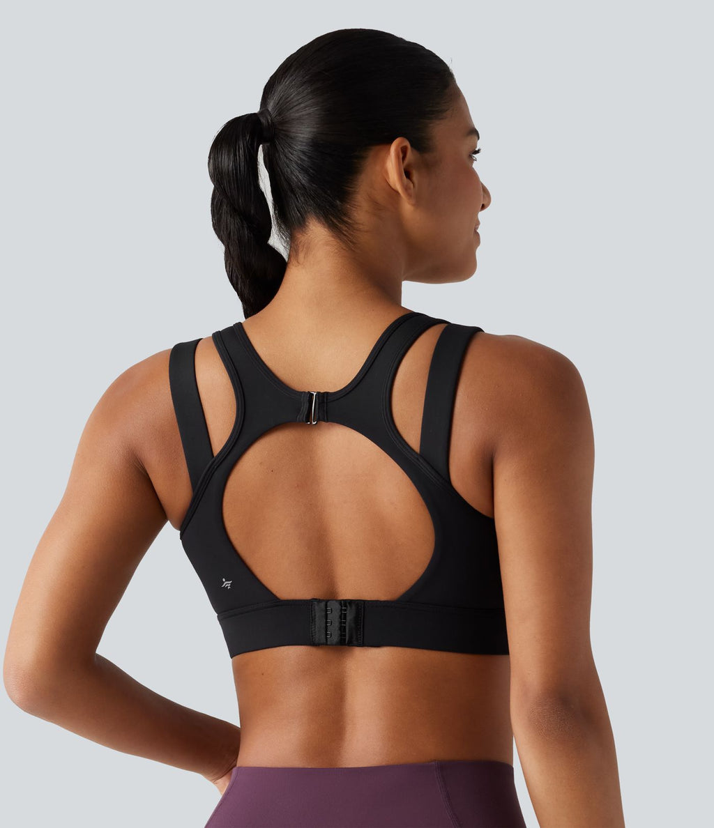 Brassière de sport de running maintien fort col V dos nu avec boucle ajustable et coussinets non amovibles