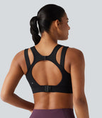 Brassière de sport de running maintien fort col V dos nu avec boucle ajustable et coussinets non amovibles
