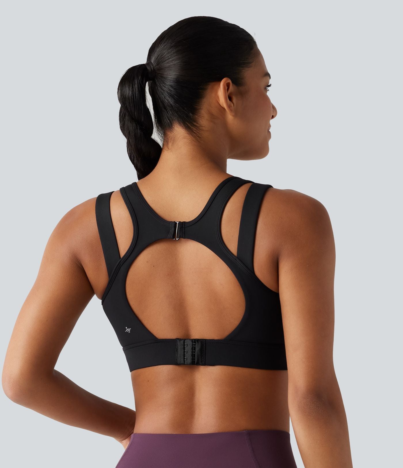Brassière de sport de running maintien fort col V dos nu avec boucle ajustable et coussinets non amovibles