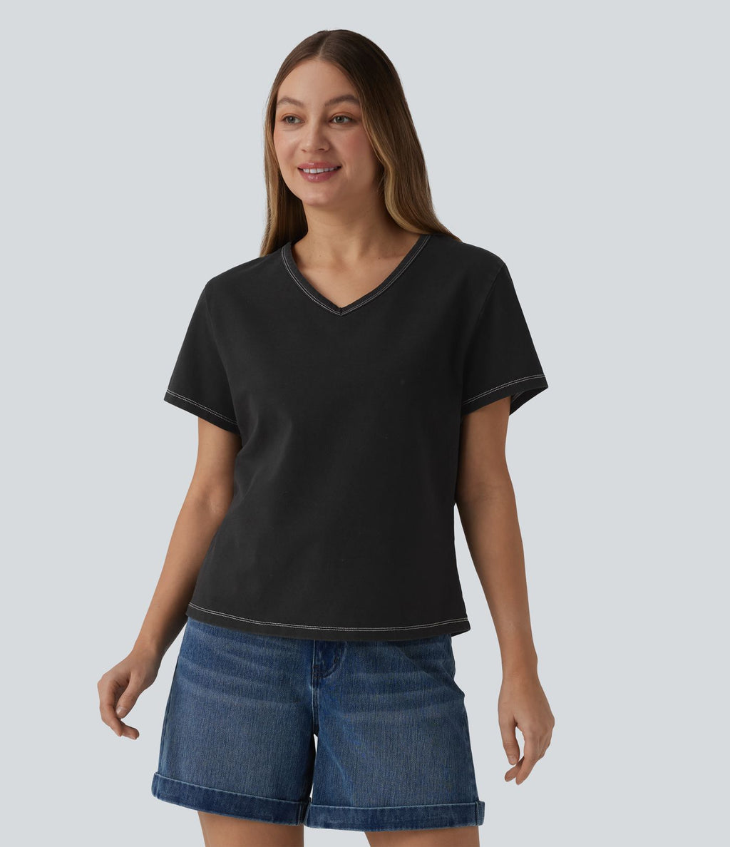 Halara Flex™ T-shirt en denim col V manches courtes