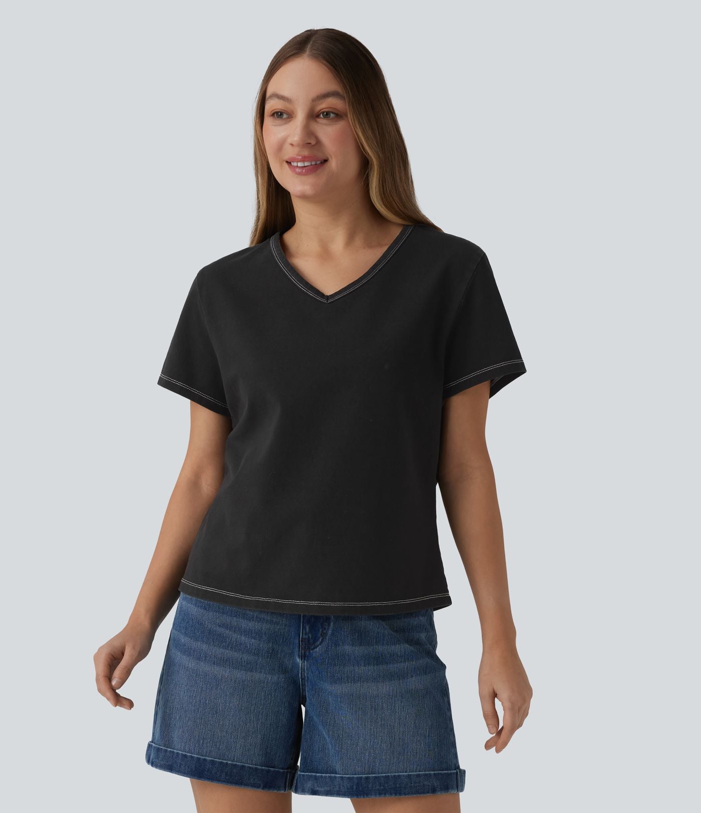 Halara Flex™ T-shirt en denim col V manches courtes