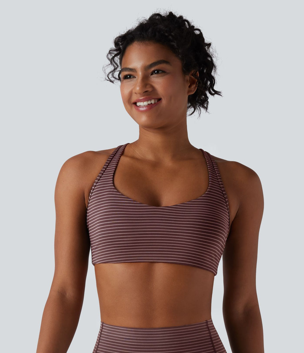 Brassière de sport d'entraînement soutien moyen dos nageur à rayures