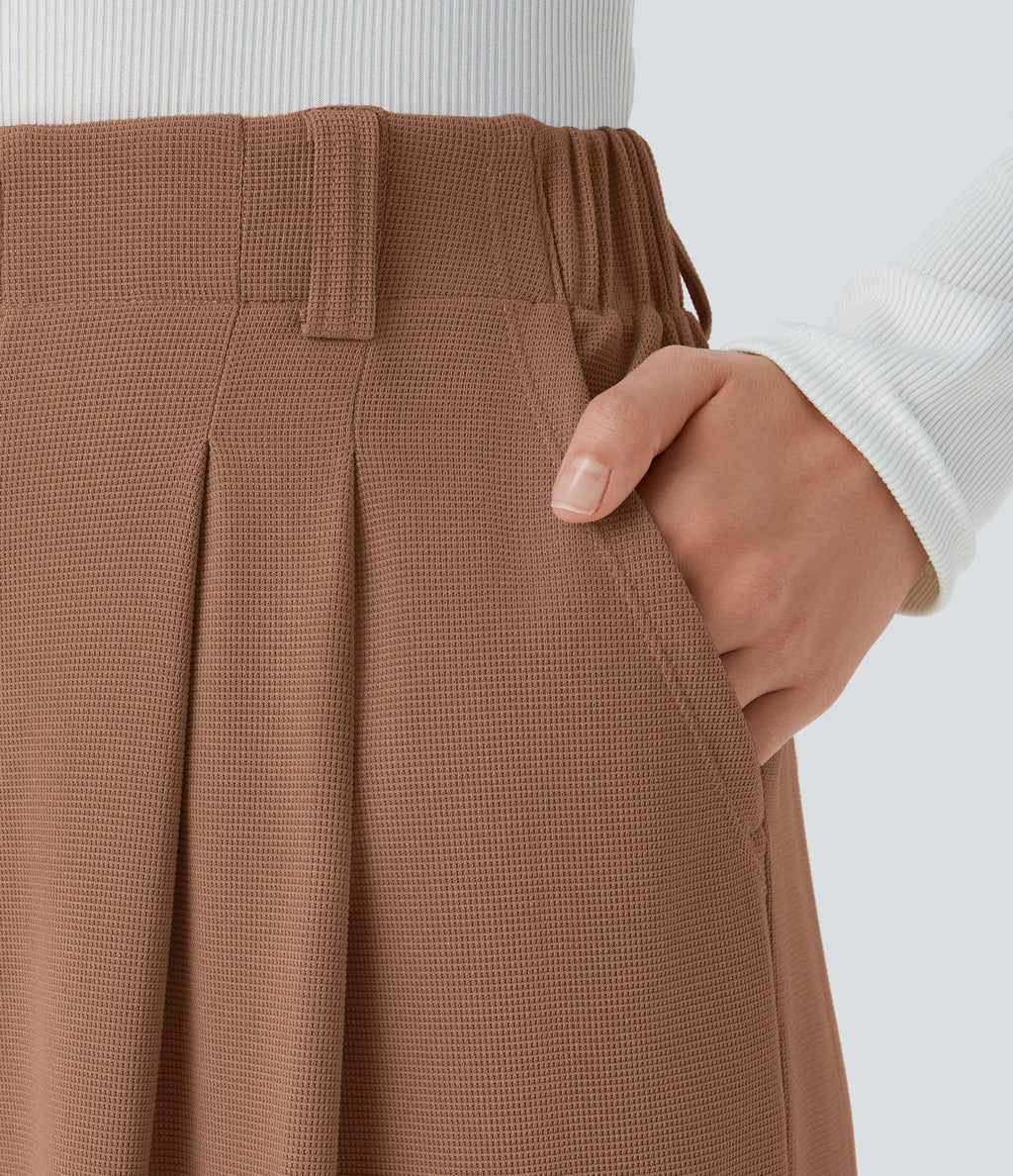 Pantalon Tailleur Large Fluide Halara Flex™ Gaufré Taille Haute Poches Latérales