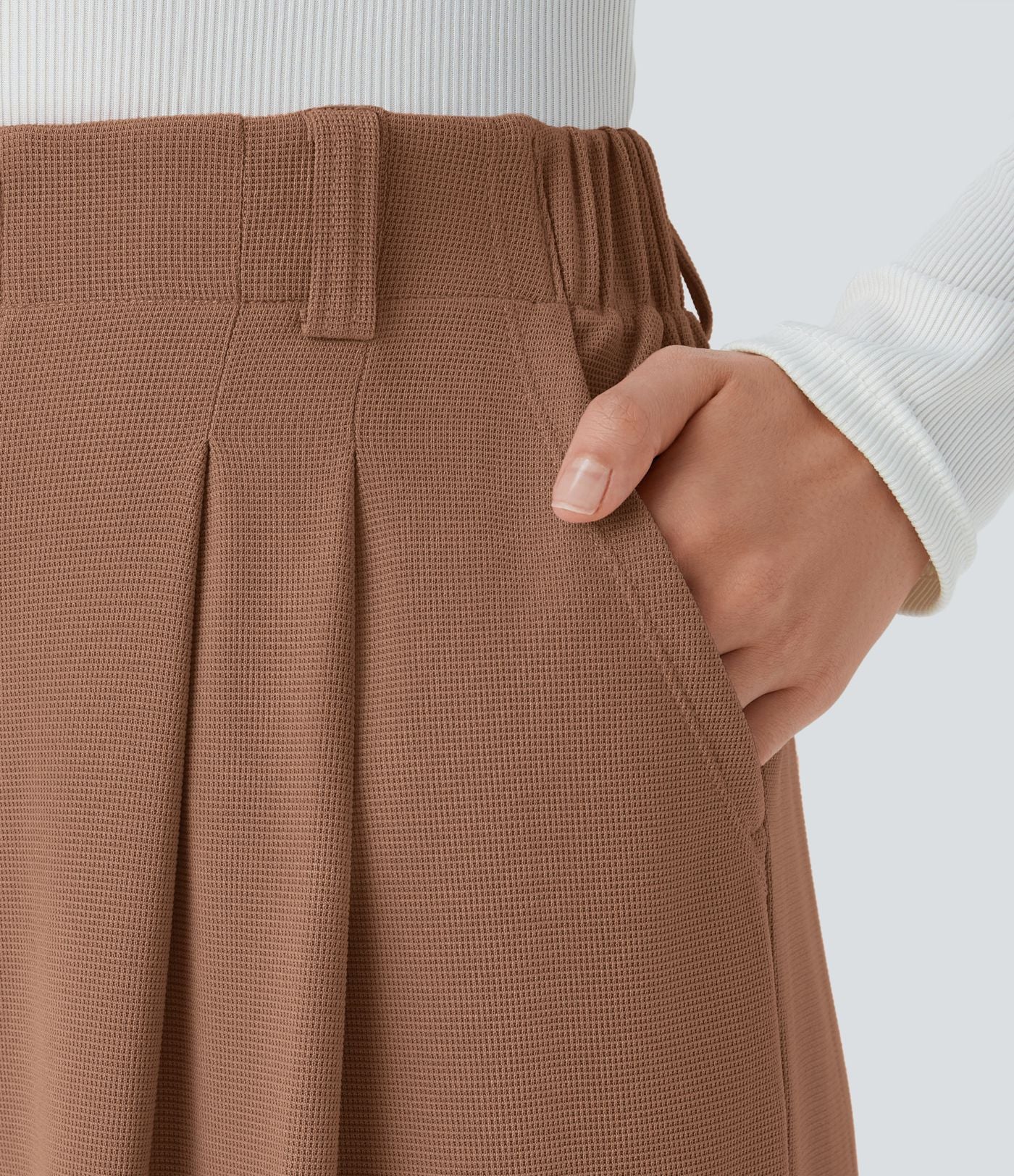 Pantalon Tailleur Large Fluide Halara Flex™ Gaufré Taille Haute Poches Latérales