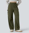Pantalon décontracté droit en velours côtelé, taille haute, avec poches