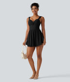 Robe casual micro-mini 2-en-1 avec brassière intégrée et décolleté cœur en SoftlyZero™ Plush avec poche - Édition Easy Peasy