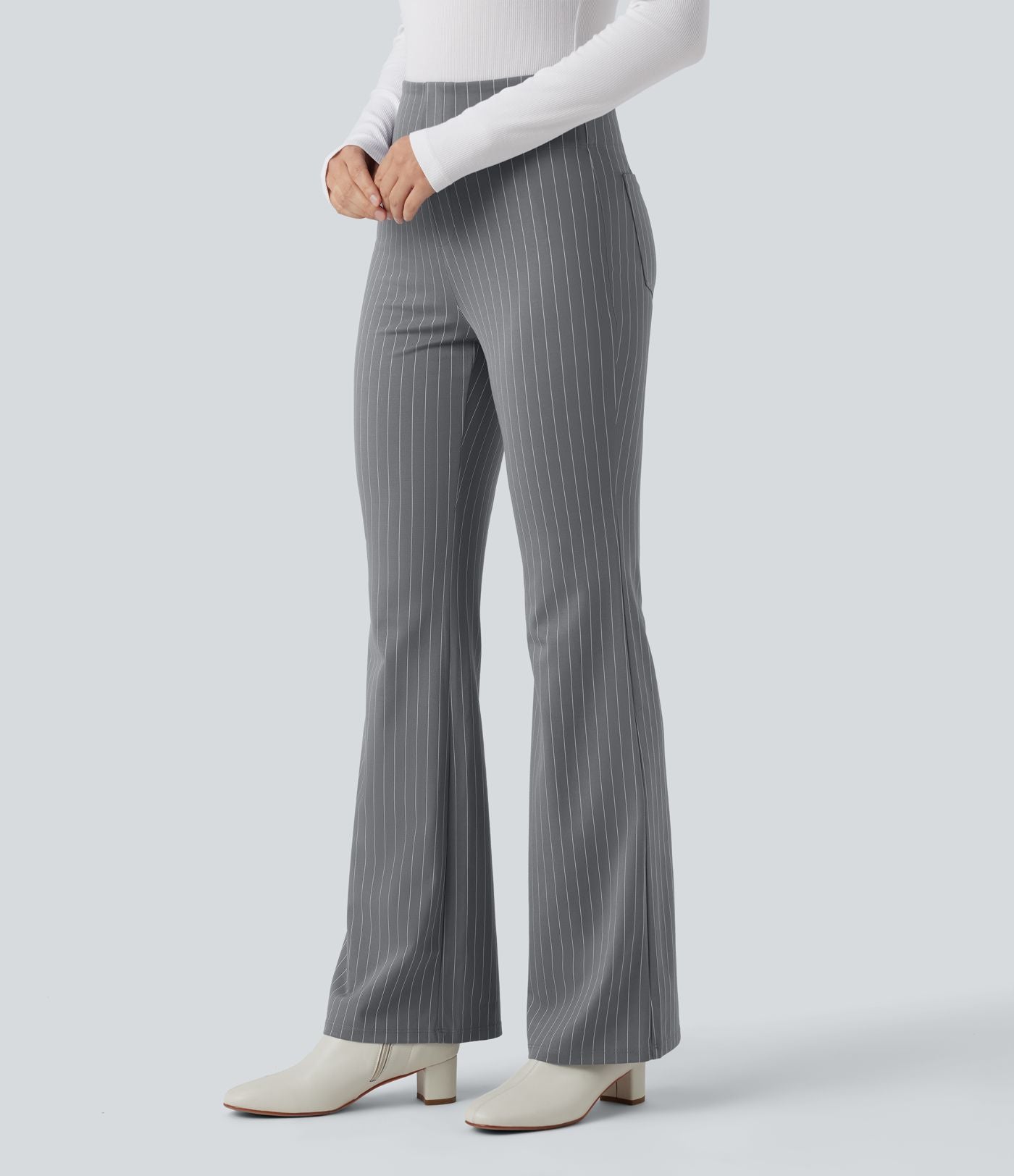 Halara Flex™ Pantalon tailleur évasé à rayures taille haute avec poches