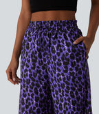 Pantalon large et fluide à imprimé léopard, taille haute avec cordon de serrage et poches latérales