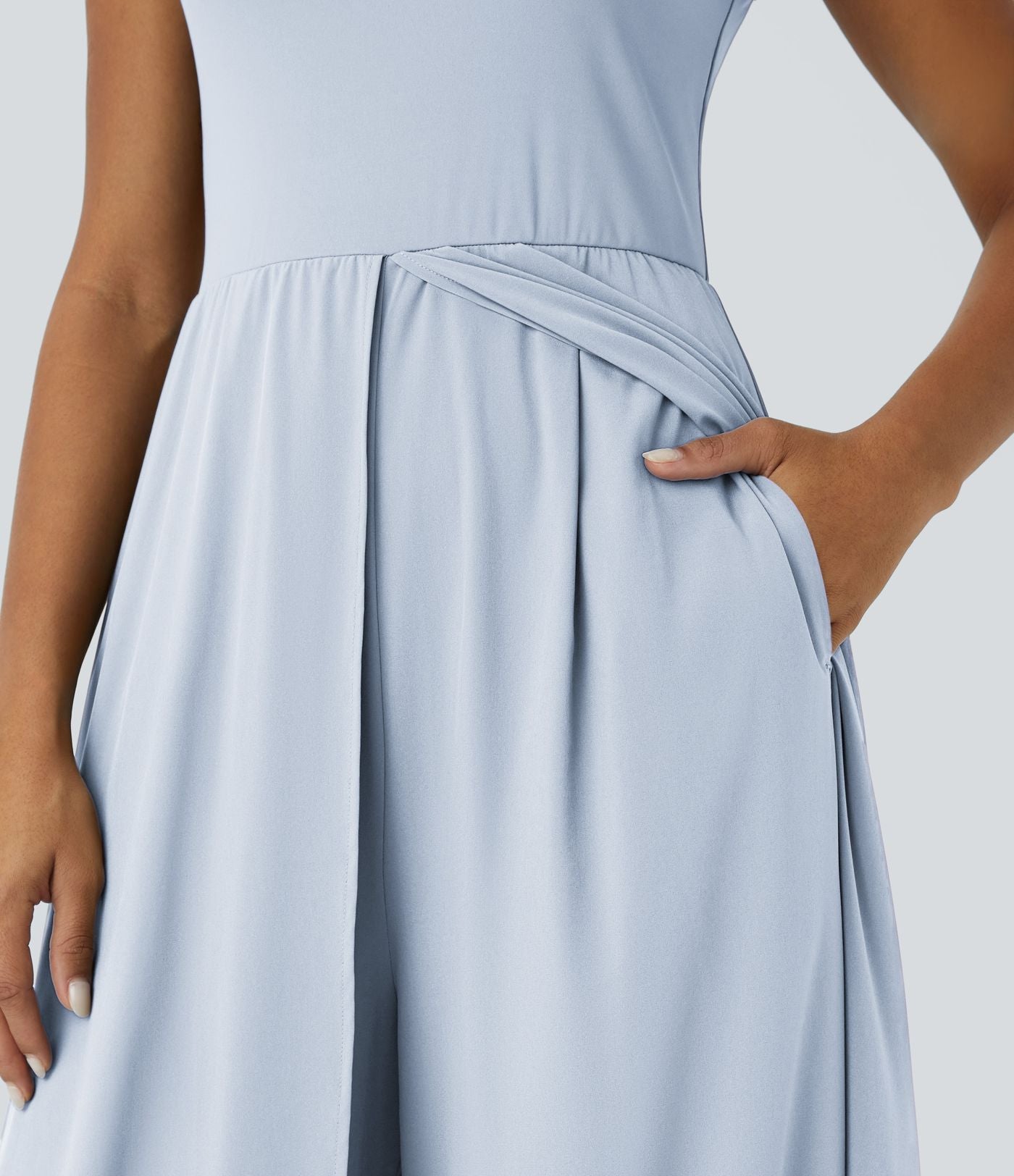 Combinaison Breezeful™ à séchage rapide pour demoiselles d'honneur et invitées de mariage, sans manches, avec fermeture éclair, poches latérales et détails contrastés