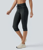 Legging 3/4 de yoga taille haute à rayures avec cordon de serrage et poches